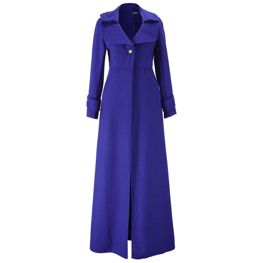 Floor Length Royal Blue Coat Women Jackets Cashmere Blend Long Sleeve