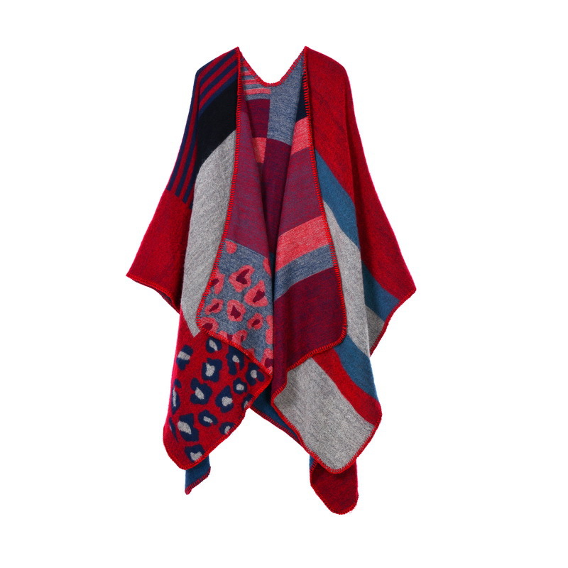 Women Lady Faux Cashmere Scarf Plaid Poncho Cape Floral Wrap Shawl Blanket Cloak