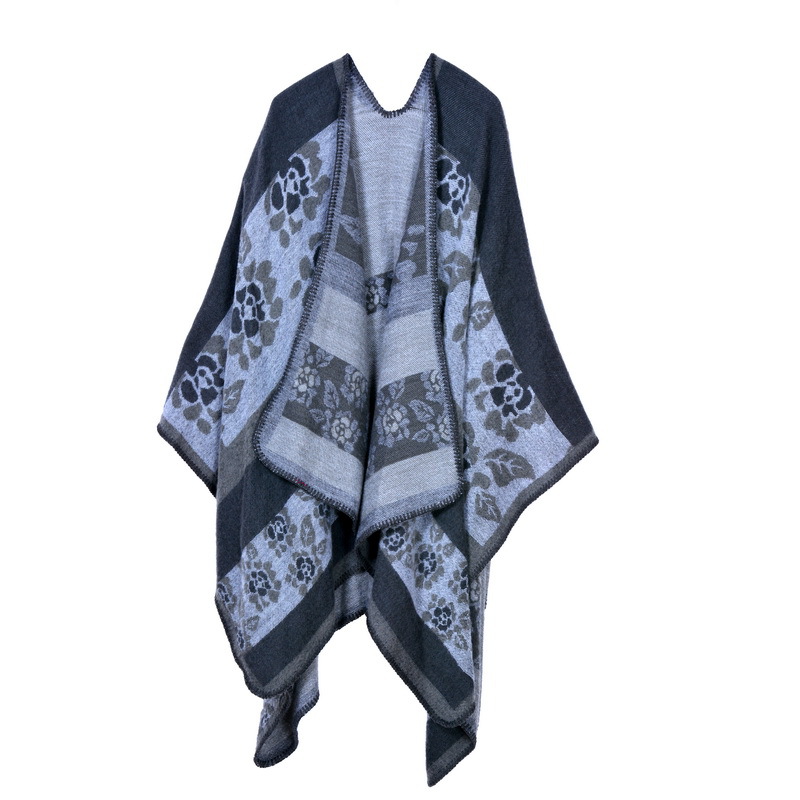 Women Lady Faux Cashmere Scarf Plaid Poncho Cape Floral Wrap Shawl Blanket Cloak