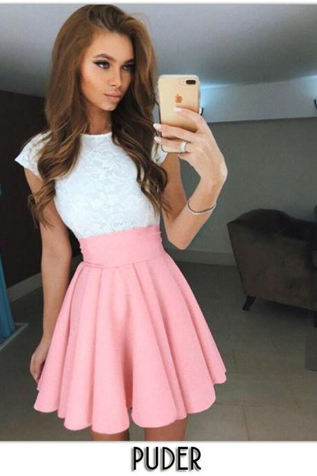 Pink High Rise Ruffled Mini Skater Skirt