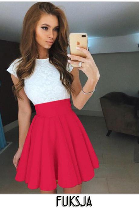 Red Elasticised High Rise Short Ruffled Skater Skirt 