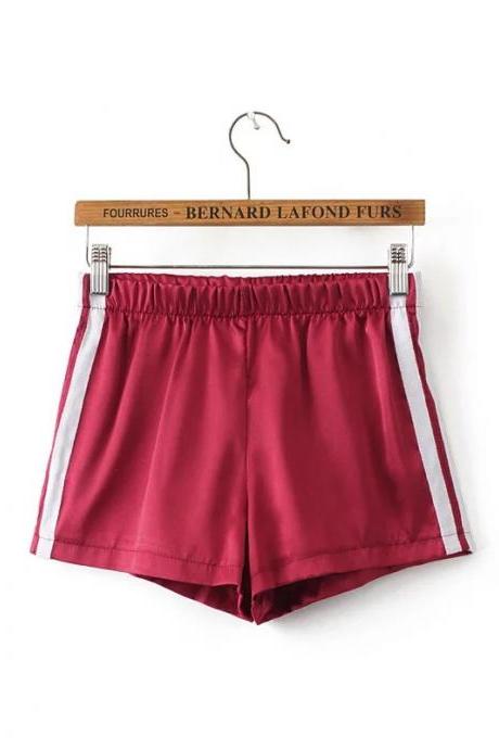 2017 Summer Casual Shorts Women Mini Striped Elastic High Waist Sports Loose Shorts Leisure Shorts red