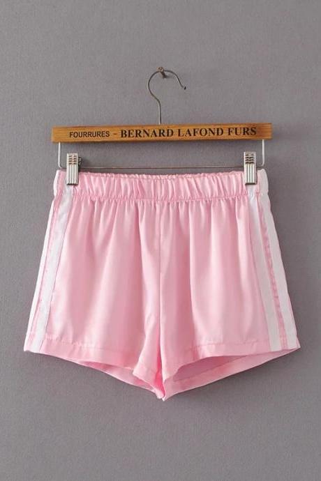 2017 Summer Casual Shorts Women Mini Striped Elastic High Waist Sports Loose Shorts Leisure Shorts pink