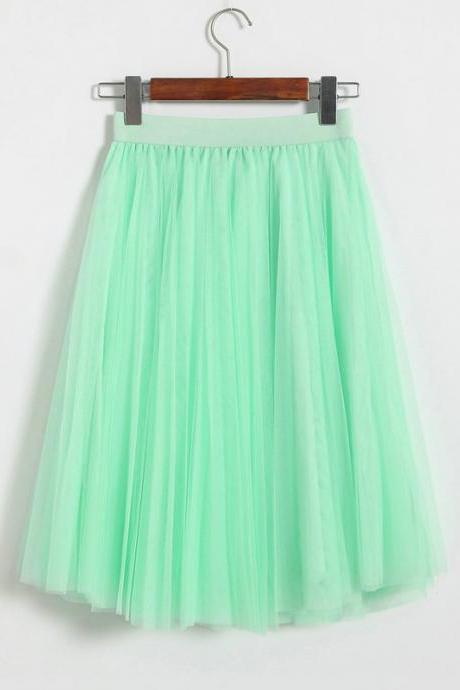 3 Layers Tulle Tutu Skirt Women Summer Pleated Midi Skirt High Waist Petticoat Under skirt light green
