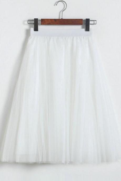 3 Layers Tulle Tutu Skirt Women Summer Pleated Midi Skirt High Waist Petticoat Under skirt off white
