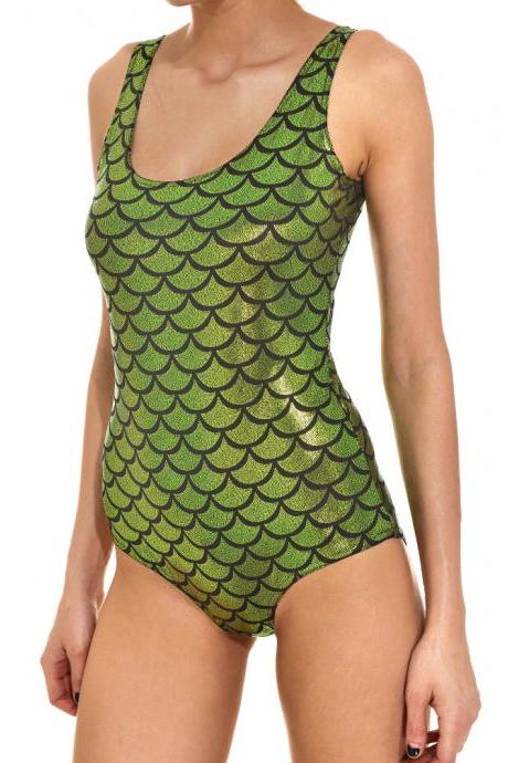 Women One Piece Swimsuit Candy-color Fish Scale 3d Print Swimwear Lady Bathing Suit Plus Size S-4xl Bodysuit Light Green
