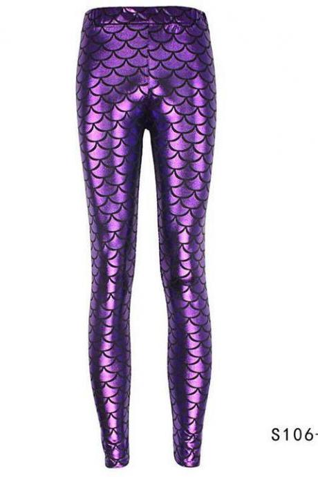 Fashion Silk Milk Fish Scale Print Mermaid Leggings Women Stretch Ankle Length Trousers Seamless Shiny Casual Leggings fuchsia