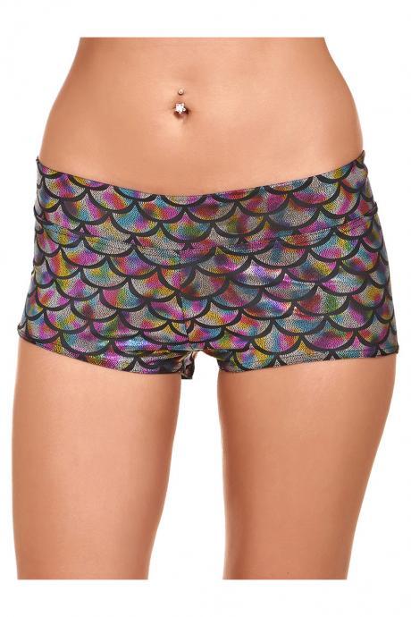 Hot Sale Summer Women Shorts Low Waist Skinny Shorts Casual Print Fish Scales Shorts 12 Colors Plus Size colorful