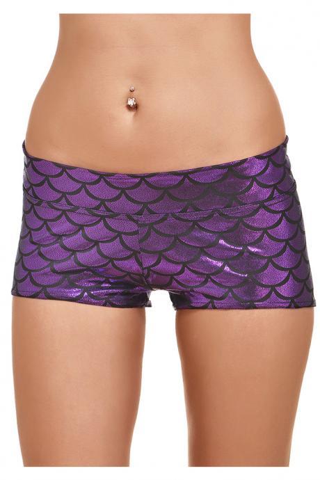 Hot Sale Summer Women Shorts Low Waist Skinny Shorts Casual Print Fish Scales Shorts 12 Colors Plus Size fuchsia