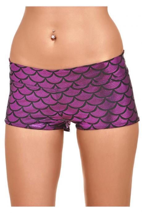 Hot Sale Summer Women Shorts Low Waist Skinny Shorts Casual Print Fish Scales Shorts 12 Colors Plus Size hot pink 