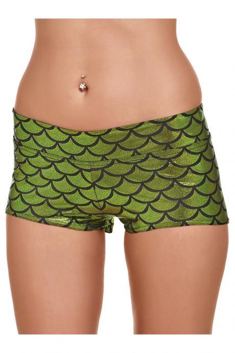 Hot Sale Summer Women Shorts Low Waist Skinny Shorts Casual Print Fish Scales Shorts 12 Colors Plus Size light green
