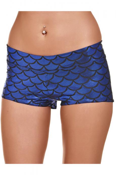 Hot Sale Summer Women Shorts Low Waist Skinny Shorts Casual Print Fish Scales Shorts 12 Colors Plus Size royal blue