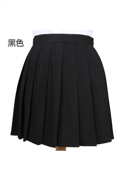 Girls High Waist Pleated Skirt Anime Cosplay School Uniform JK Student Girls Solid A Line Mini Skirt black