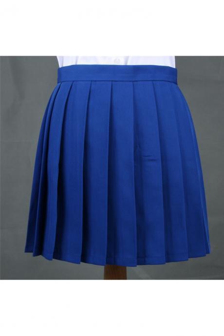 Girls High Waist Pleated Skirt Anime Cosplay School Uniform JK Student Girls Solid A Line Mini Skirt blue