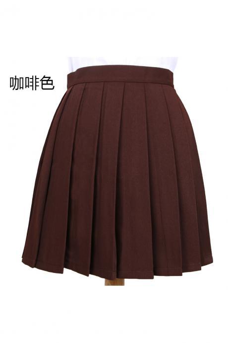 Girls High Waist Pleated Skirt Anime Cosplay School Uniform JK Student Girls Solid A Line Mini Skirt coffee