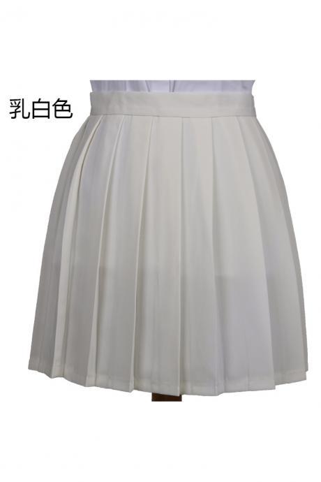 Girls High Waist Pleated Skirt Anime Cosplay School Uniform JK Student Girls Solid A Line Mini Skirt cream