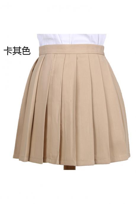 Girls High Waist Pleated Skirt Anime Cosplay School Uniform JK Student Girls Solid A Line Mini Skirt khaki