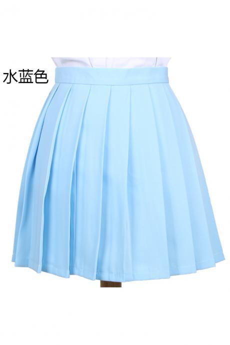 Girls High Waist Pleated Skirt Anime Cosplay School Uniform JK Student Girls Solid A Line Mini Skirt light blue