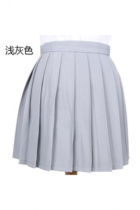 Girls High Waist Pleated Skirt Anime Cosplay School Uniform JK Student Girls Solid A Line Mini Skirt light gray