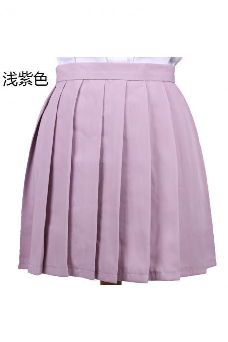 Girls High Waist Pleated Skirt Anime Cosplay School Uniform JK Student Girls Solid A Line Mini Skirt lilac