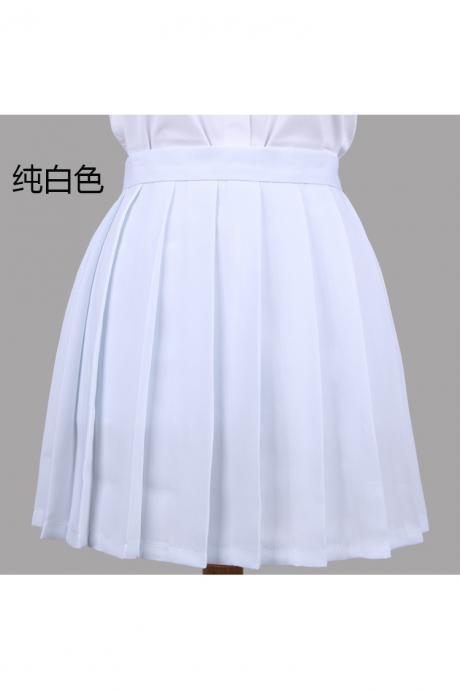 Girls High Waist Pleated Skirt Anime Cosplay School Uniform JK Student Girls Solid A Line Mini Skirt white