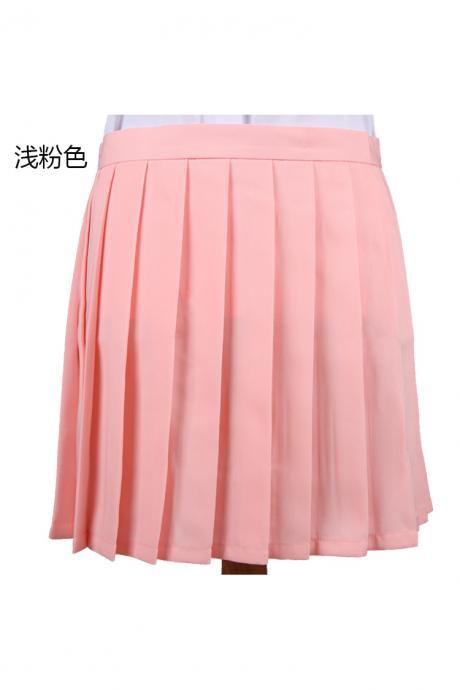 Girls High Waist Pleated Skirt Anime Cosplay School Uniform JK Student Girls Solid A Line Mini Skirt samlon pink