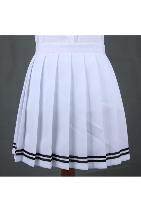 Girls High Waist Pleated Skirt Anime Cosplay School Uniform JK Student Girls Solid A Line Mini Skirt black+white