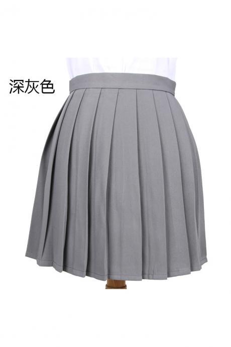Girls High Waist Pleated Skirt Anime Cosplay School Uniform JK Student Girls Solid A Line Mini Skirt dark gray