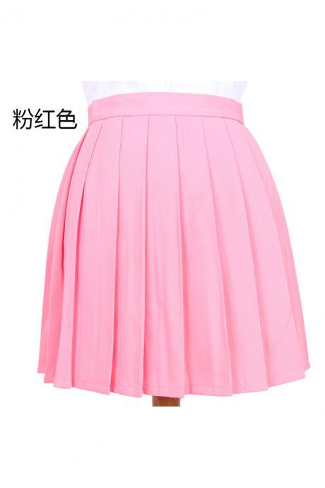 Girls High Waist Pleated Skirt Anime Cosplay School Uniform JK Student Girls Solid A Line Mini Skirt Pink
