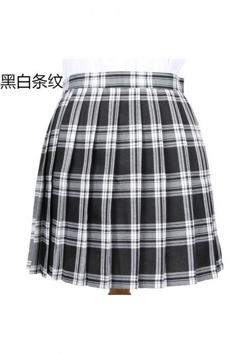 Harajuku 2017 Women Fashion Summer High Waist Pleated Skirt Cosplay Plaid Skirt Girl A Line Mini Skirt Black+white