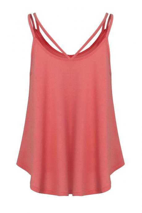 Women Sexy Summer Sleeveless Tops Spaghetti Strap Strappy Loose Camisole Cami Tank Tops coral