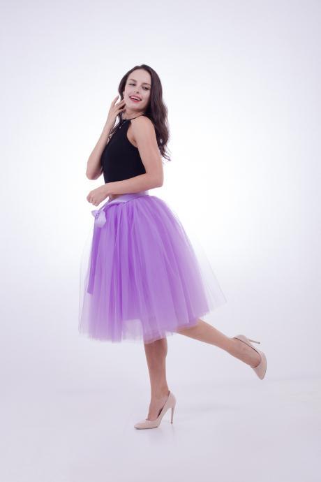 6 Layers Midi Tulle Skirts Womens Tutu Skirt Elegant Wedding Bridal Bridesmaid Skirt Lolita Underskirt Petticoat lilac