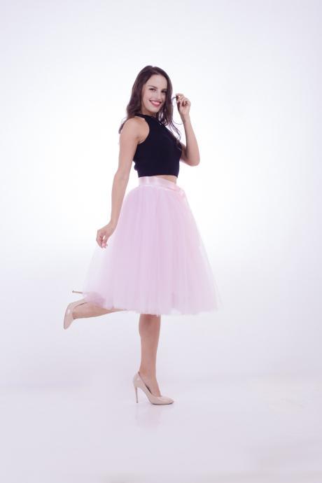 6 Layers Midi Tulle Skirts Womens Tutu Skirt Elegant Wedding Bridal Bridesmaid Skirt Lolita Underskirt Petticoat pink