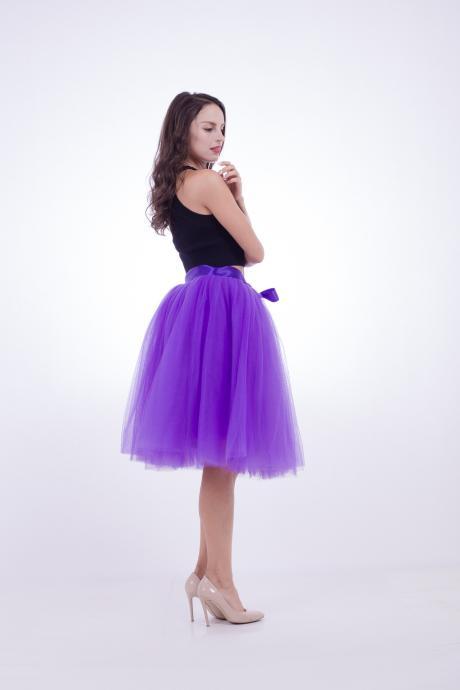 6 Layers Midi Tulle Skirts Womens Tutu Skirt Elegant Wedding Bridal Bridesmaid Skirt Lolita Underskirt Petticoat Purple