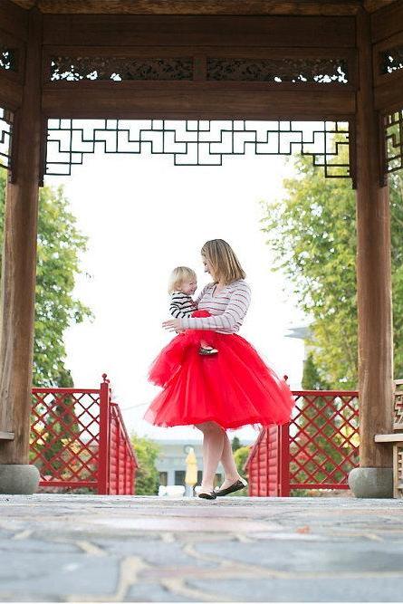 6 Layers Midi Tulle Skirts Womens Tutu Skirt Elegant Wedding Bridal Bridesmaid Skirt Lolita Underskirt Petticoat Red