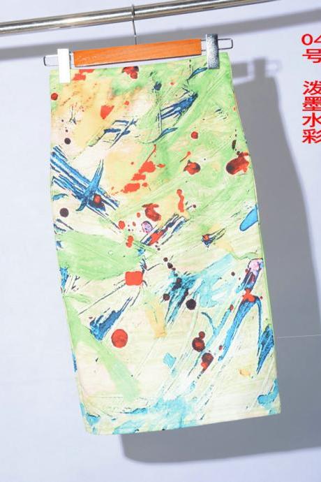 Womens Knee Length Sexy Midi Skirts Mermaid Floral Print High Waist Pencil Skirt Slim Bodycon Elastic Skirts 4#