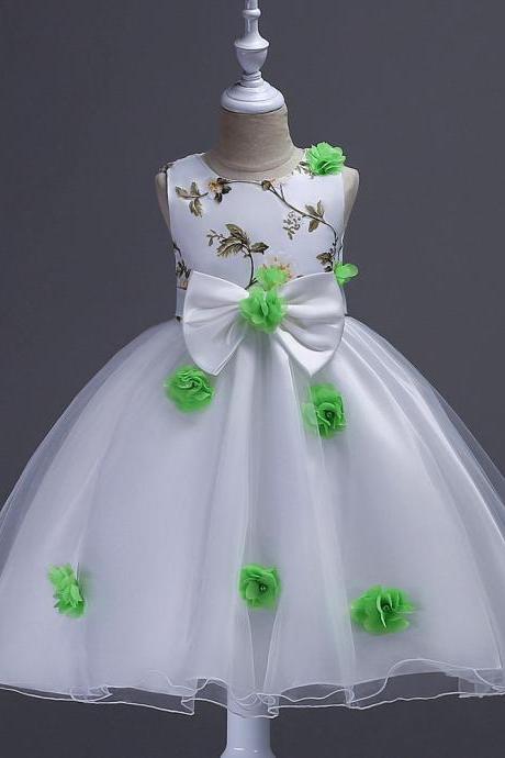 Flower Girls Dress Big Bow Sweet Kids Princess Ball Gown Wedding Birthday Prom Evening Party Dress Children Clothes green