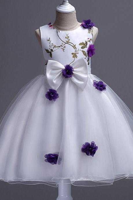 Flower Girls Dress Big Bow Sweet Kids Princess Ball Gown Wedding Birthday Prom Evening Party Dress Children Clothes Purple