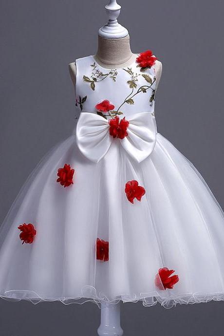 Flower Girls Dress Big Bow Sweet Kids Princess Ball Gown Wedding Birthday Prom Evening Party Dress Children Clothes red