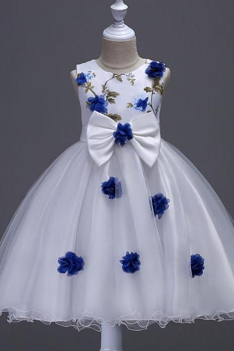 Flower Girls Dress Big Bow Sweet Kids Princess Ball Gown Wedding Birthday Prom Evening Party Dress Children Clothes royal blue 
