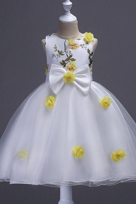 Flower Girls Dress Big Bow Sweet Kids Princess Ball Gown Wedding Birthday Prom Evening Party Dress Children Clothes Yellow