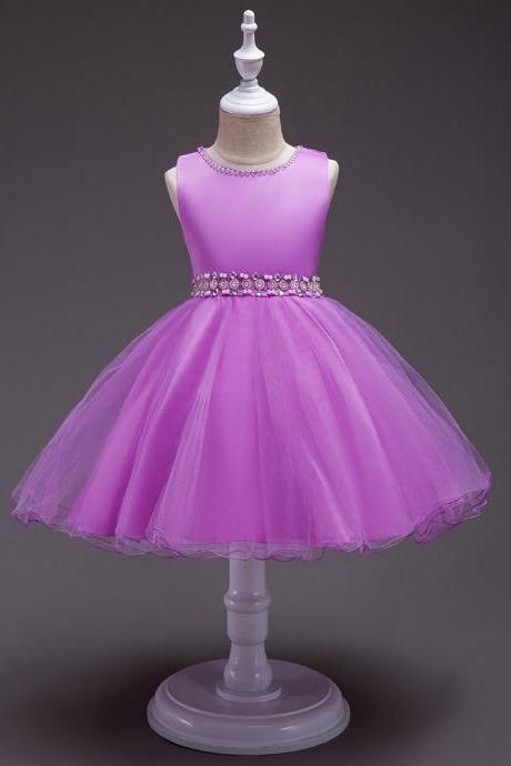 Kids Infant Girls Flower Dress Children Bridesmaid Toddler Elegant Dress Pageant Wedding Bridal Tulle Formal Party Dress lilac