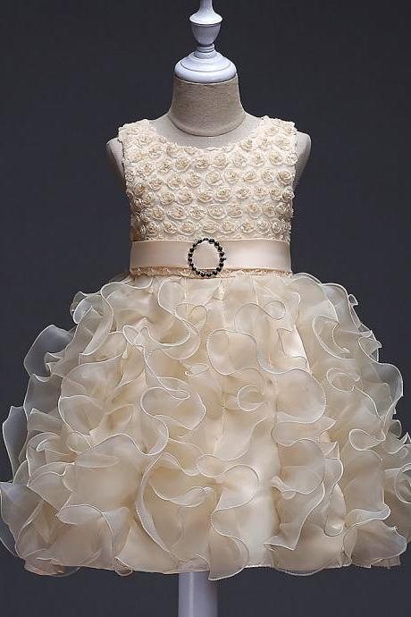 Little Girl Tutu Dress Princess 2017 New Ruffles Lace Kids Events Party Wear Dresses For Girls Children's Costume For Girls Clothes champagne