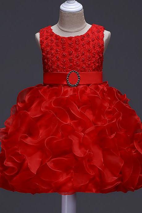 Little Girl Tutu Dress Princess 2017 New Ruffles Lace Kids Events Party Wear Dresses For Girls Children's Costume For Girls Clothes red