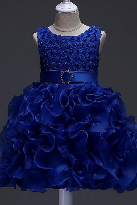 Little Girl Tutu Dress Princess 2017 New Ruffles Lace Kids Events Party Wear Dresses For Girls Children's Costume For Girls Clothes royal blue 