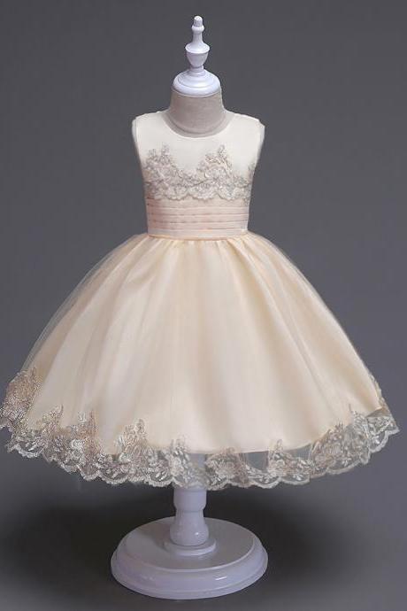 2017 Brand Quality Girls Tutu Dress Embroidery Flower Lace Kids Clothes Princess Prom Party Wear champagne