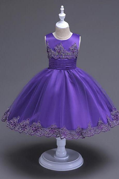 2017 Brand Quality Girls Tutu Dress Embroidery Flower Lace Kids Clothes Princess Prom Party Wear purple