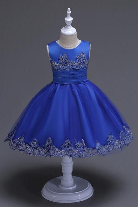 2017 Brand Quality Girls Tutu Dress Embroidery Flower Lace Kids Clothes Princess Prom Party Wear royal blue 