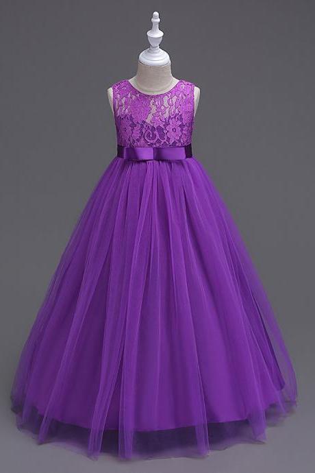 Princess Lace Flowers Girl Dress Summer A Line Prom Party Dress Children Kids Clothing Champagne