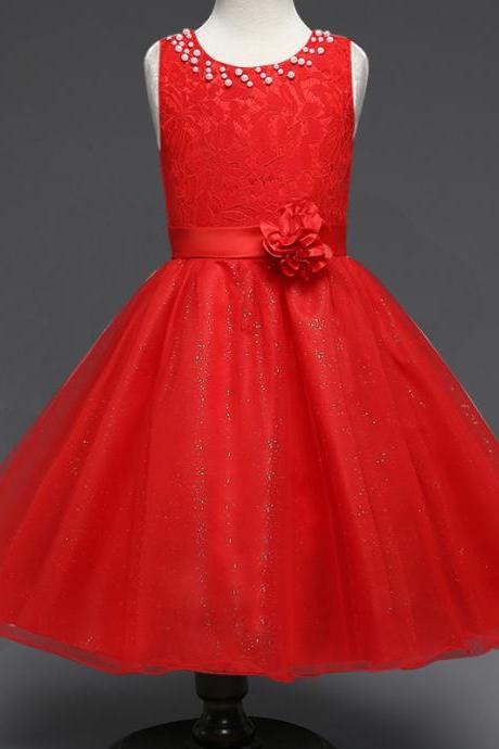 Flower Girl Dresses For Wedding Pageant First Holy Lace Communion Dress For Girls Toddler Junior Child Dress Red